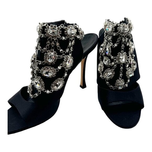 Manolo Blahnik Satin Crystal Embellished Sandal Heels - Picture 7 of 14